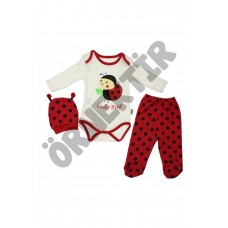 Kırmızı Uğur Böcekli Bebek 3 Lü Zıbın Seti