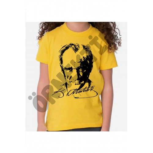 Sarı Atatürk Baskılı Çocuk Tişört